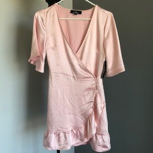 LuLu’s Blush Satin Mini Wrap Dress